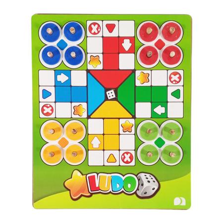 Jogo Ludo Tabuleiro De Mesa Pinos Em Madeira MDF Tradicional