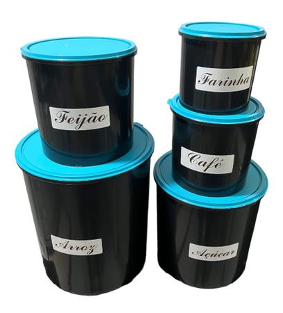Imagem de jogo mantimentos 5 peças vasilhas potes Preto tampa colorida
