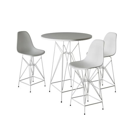 Imagem de Jogo Mesa Bistrô Eames Branca 60cm 3 Banquetas Branca Base Ferro Branco