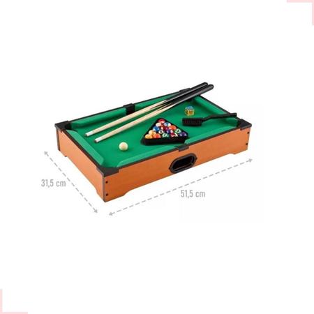 Jogo Mini Mesa de Bilhar Sinuca Compacta em Madeira Snooker com 2 Tacos  9cmx31cmx51cm - 99 Toys - Mesa de Sinuca - Magazine Luiza