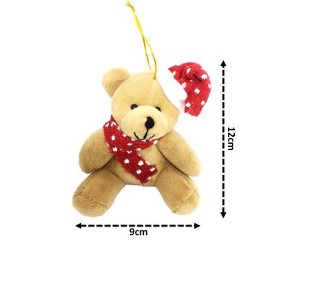 Jogo Mini Urso Pelúcia Natal Gorrinho e Cachecol 12cm 3 Pç