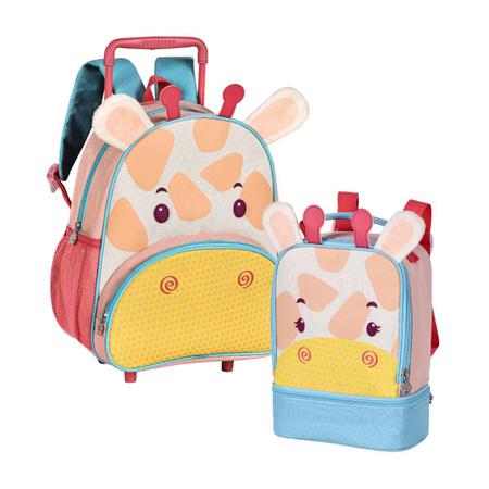 Jogo mochila carrinho rodinhas e lancheira infantil decorada - Kit