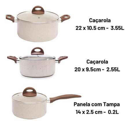 Imagem de Jogo Panela Brinox Antiaderente Cerâmica Vanilla Kit 6 Peças