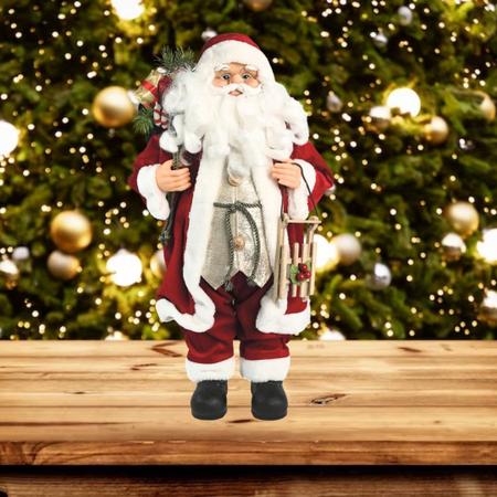 Imagem de Jogo Papai Noel Decor Vermelho Luxo Saco Presentes Decorado e Trenó Madeira 30 e 45cm - Magizi