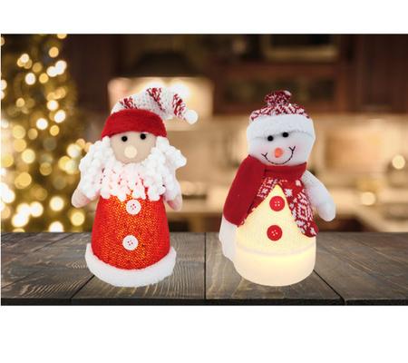 Imagem de Jogo Papai Noel e Boneco de Neve Cone Iluminado LED Tricô Vermelho e Branco 30cm - Magizi