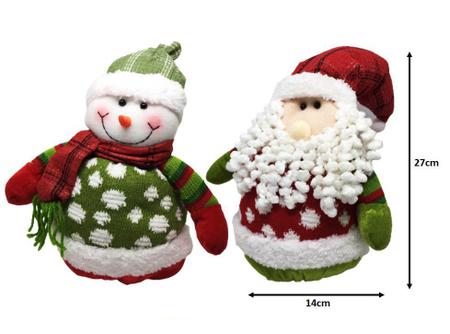 Jogo Papai Noel e Boneco de Neve Pelúcia Tricô no Trenó Decorado Pinhas  25cm - Master Christmas - Mundial Casa e Presentes