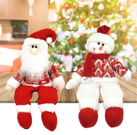 Jogo Papai Noel e Boneco de Neve Pelúcia Sentado Vermelho e Branco 20cm -  Magizi