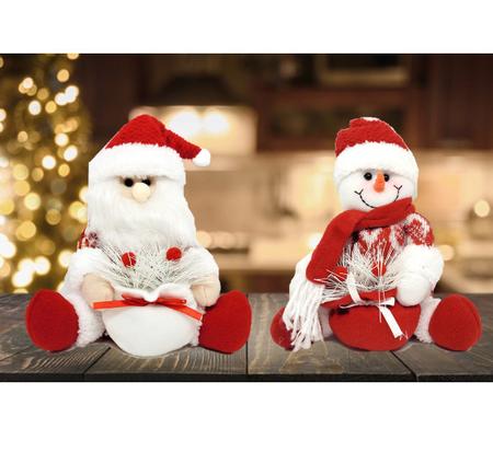 Jogo Papai Noel e Boneco de Neve Pelúcia Sentado Vermelho e Branco 20cm -  Magizi