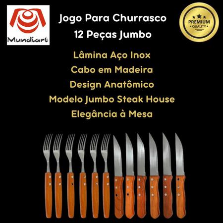 Imagem de Jogo Para Churrasco Jumbo 12 Peças Garfo Faca Steak House