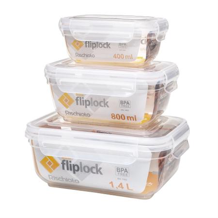 Imagem de Jogo Potes Para Alimento Retangular Fliplock 400/800/1400 ML