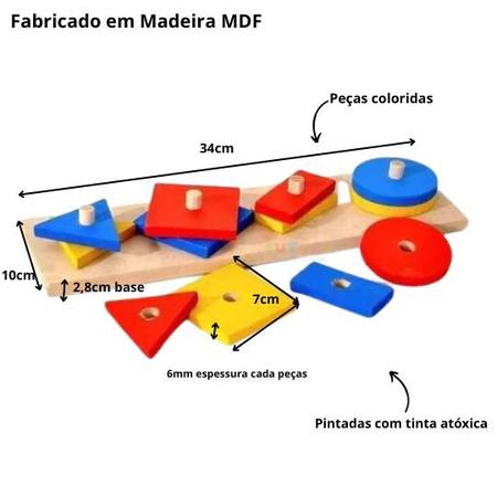 Encaixe Grande de Formas Geométricas com 8 Peças Educativo