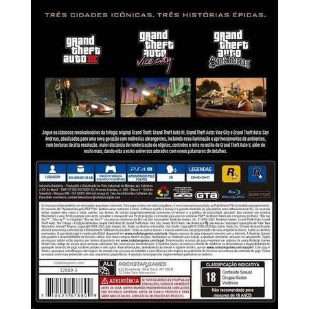 Jogo Grand Theft Auto: The Trilogy The Definitive Edition - Brasil Games -  Console PS5 - Jogos para PS4 - Jogos para Xbox One - Jogos par Nintendo  Switch - Cartões PSN - PC Gamer