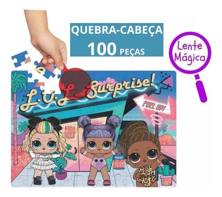 Jogo Puzzle 100 Pçs Quebra Cabeça Infantil Lol com Lente Mágica