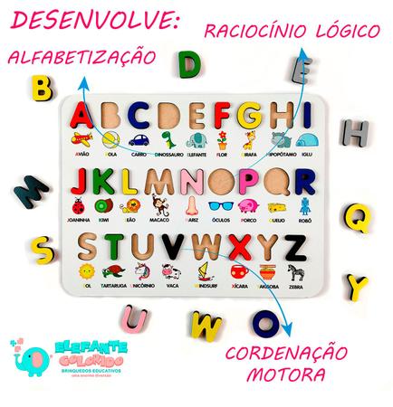 Jogo quebra cabeca alfabeto ilustrado pedagogico 3d brinquedo educativo  montessoriano