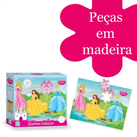 Jogo Quebra-Cabeça Princesas em Madeira 30 Peças + 4 Anos Infantil