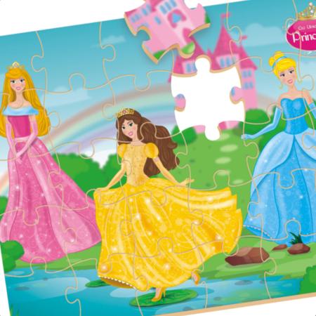 Jogo Quebra-Cabeça Princesas em Madeira 30 Peças + 4 Anos Infantil