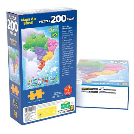 Jogo Quebra Cabeca Puzzle 200 Pecas Mapa do Brasil +7 Anos - Grow