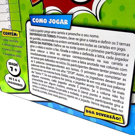 Jogo Stop Brinquedo Tradicional e Educativo com Roleta Brinquedos