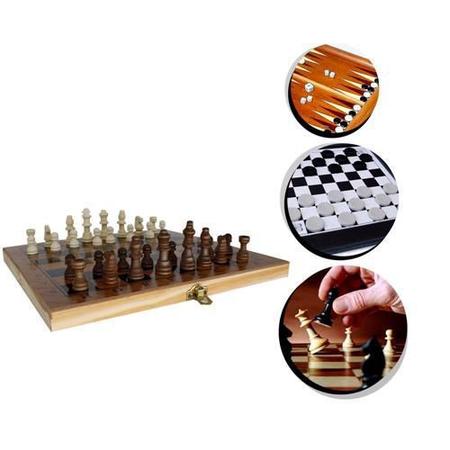 3 em 1 jogo de xadrez-tabuleiro de xadrez de madeira, xadrez de gamão e  jogo de damas para jogos de família de viagem