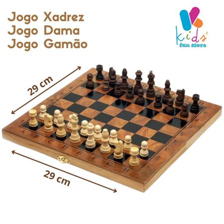 Jogo De Xadrez Dama Gamão 3 Em 1 Tabuleiro Em Madeira Luxo 29x29