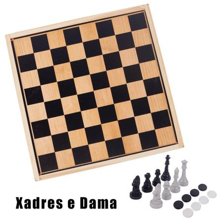 Jogo de Xadrez 32 peças e Dama 24 peças Tabuleiro Original - Pais e filhos  - Jogo de Dominó, Dama e Xadrez - Magazine Luiza