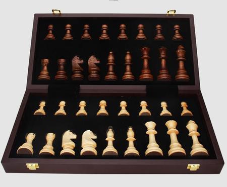Grande xadrez de madeira maciça jogo de tabuleiro de xadrez de