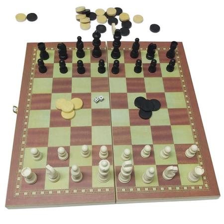 Jogo De Xadrez E Dama Tabuleiro Quadrado De Madeira Gaveta Modelo 28806 em  Promoção na Americanas