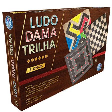 Pais & Filhos - Jogo: LUDO, DAMA e TRILHA Ref.:2801 - Idade: A partir de 6  anos. De 02 a 04 Jogadores no LUDO De 02 Jogadores no DAMA De 02 Jogadores