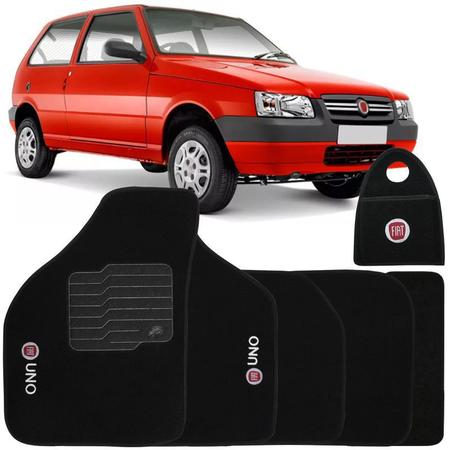 Imagem de Jogo Tapete Automotivo Carpete + Lixeira Fiat Uno 2008 à 2013 Soft Logo Bordado Preto 6 Peças