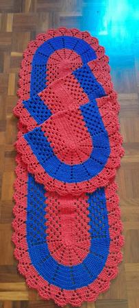 Imagem de Jogo tapete de crochê com 3 peças vermelho e azul