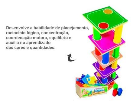 Jogo Torre Inteligente Equilíbrio 63 Peças Em Madeira Colorido - TI JP