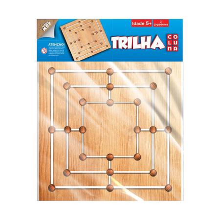 Jogo trilha Tabuleiro em MDF, 200x200mm, contendo 24 peças em madeira.