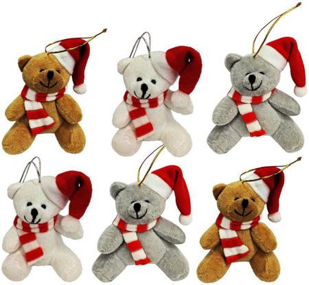 Jogo Mini Urso Pelúcia Natal Gorrinho e Cachecol 12cm 3 Pç