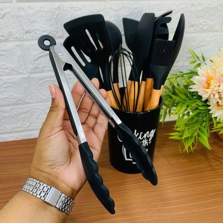 Jogo Utensílios de Cozinha em Silicone Madeira 12 Peças Preto - Máquinas,  Equipamentos e Utensílios Domésticos para Bares, Restaurantes, Lanchonetes,  Supermercados, Cozinha Industrial.