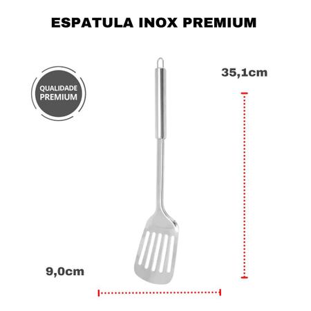 Imagem de Jogo Utensílios de Cozinha Kit 4 Peças Aço Inox Escumadeira Colher Espatula e Concha