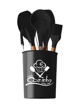 Jogo de Utensílios Cozinha Silicone e Madeira Premium 7 Peças