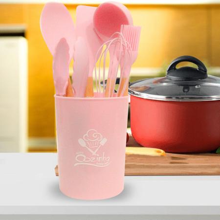 Jogo de Utensílios Cozinha Silicone e Madeira Premium 7 Peças