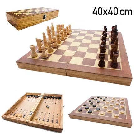 Jogo de xadrez De Madeira 3 Em 1 40 x 40 Cm - CHESS - Jogo de Dominó, Dama  e Xadrez - Magazine Luiza