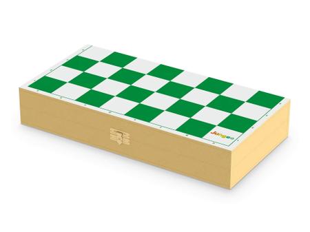 Imagem de Jogo xadrez e damas escolar caixa de madeira com fecho