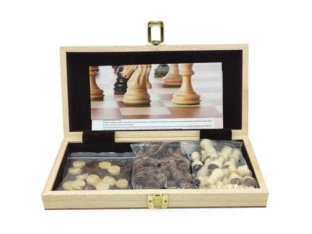 Jogo de Xadrez e Dama 2 em 1 tabuleiro dobrável de madeira tamanho