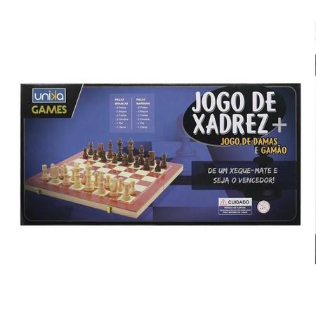 Jogo De Xadrez Dobrável Dama + Gamão Tabuleiro Madeira 29x29 - Universal  Vendas - Jogo de Dominó, Dama e Xadrez - Magazine Luiza