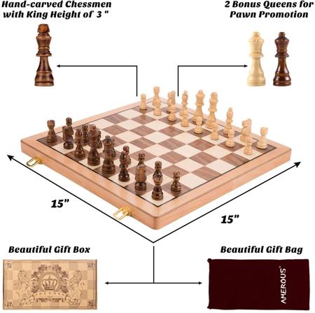 Jogo de Xadrez Magnético Dobrável em Madeira e Espuma 40x40 cm