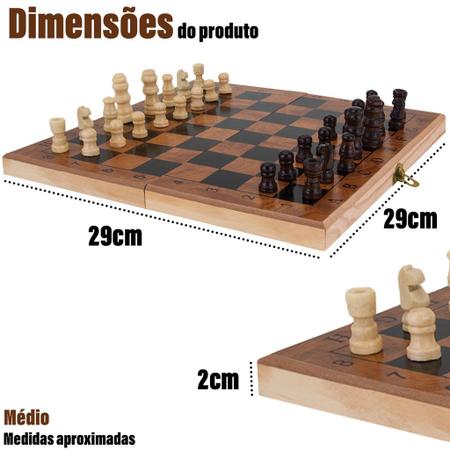 Jogo Tabuleiro De Xadrez Madeira Oficial Dobrável 23x23cm