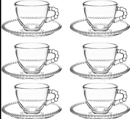 Jogo de Xícara de Café em Porcelana Bolinhas com 12 peças