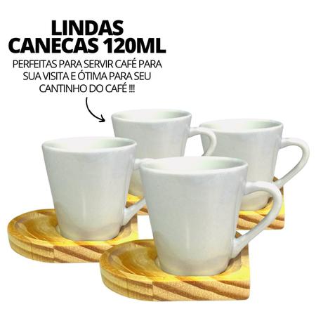 Imagem de Jogo Xícaras Café Porcelana Branca 120ml Com Pires Coração 12 Peças