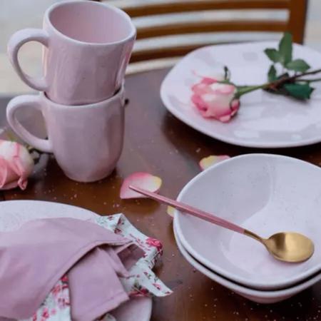 Imagem de Jogo Xicaras de Chá Café Com Pires 220ml Ryo Pink Sand Kit 6 Peças Porcelana Oxford Rosa