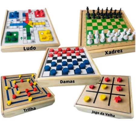 Jogos 6 em 1 Dama, Jogo Da Velha, Ludo, Trilha, Dominó e Xadrez