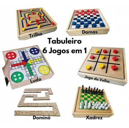 Jogos 6x1 Dama Jogo Velha Ludo Trilha Xadrez Dominó - Zaramela