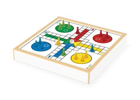 Jogos Clássicos 2 em 1 Damas e Ludo Tabuleiro em Madeira - Junges