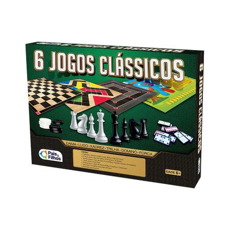 Jogos Clássicos 6 em 1 Xadrez, Ludo, Dama, Trilha, Forca e Dominó Pais e  Filhos – Bilharmais®